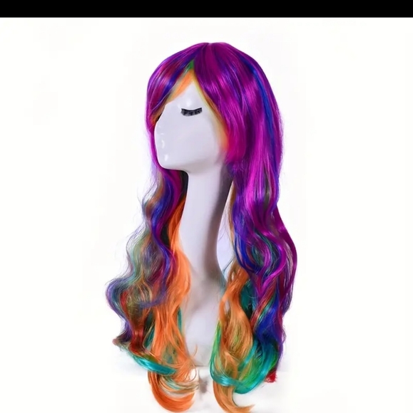 Long Rainbow Curly Wig - Perfect for Cosplay, Prom, and Anime Fans  Durability. - Picture 14 of 15